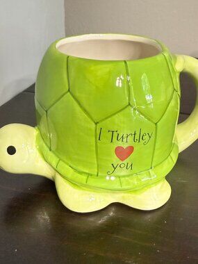 Kitsch Cute 'I Turtley Love You' Turtle Shaped Green Decorative Ceramic 16oz Mug